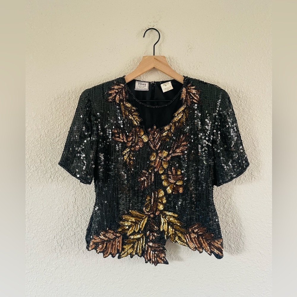 Vintage Stinay 100% Silk Beaded Sequin Top